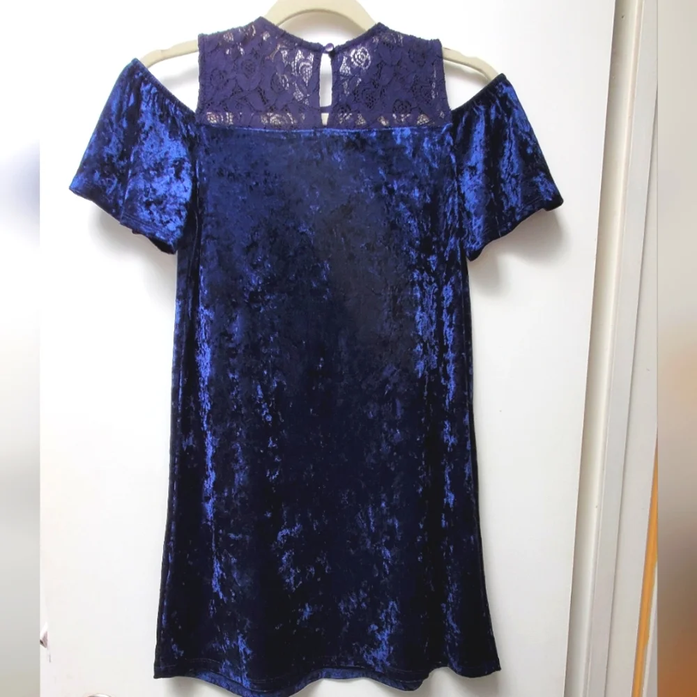 Monteau Girls Blue Velvet Lace Pearls Rhinestones Festive Party Dress Size 12